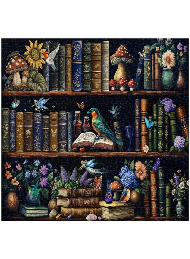 PPuzzling Magic Bookshelf Puzzles for Adults 1000 Pieces, Retro Book Flower Mushroom Jigsaw Puzzles, Nature Library Bookshelf Floral Puzzle as Home Decor - Image 2